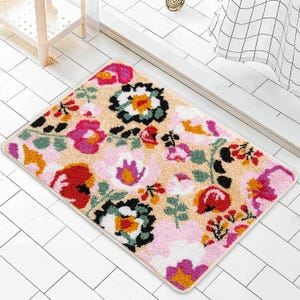 Tufted Yarn Dye Bathmat: Flower Garden Design, Non-Slip Bedroom Rug