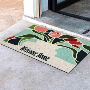 Romantic Rose and Vase PVC Coil Door Mat, Floral Door Rug for Indoor, Anti-Skid Entrance Mat, Entrance Rug for Outdoor, Entryway rug