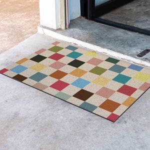 Personalized Checkerboard Doormat: Geometric PVC Coil, Anti-Skid Entry Rug