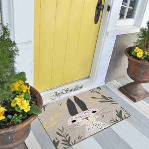 Personalized Door Mat, Lovely Bunny Doormat, PVC Coil Mat, Rabbit Indoor Rug, Anti-Skid Mat, Animal Entrance Rug Outdoor, Entryway Rug
