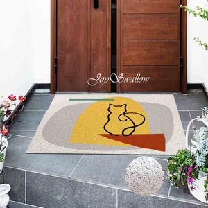 The Cat Waiting at The Door PVC Coil Door Mat, Animal Door Rug for Indoor, Anti-Skid Entrance Mat, Entrance Rug for Outdoor, Entryway rug