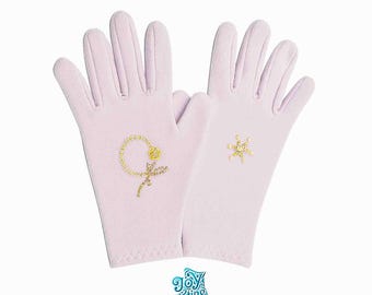 Custom Fit Floral Initial Figure Skating Gloves – Warm Thick Fleece, 4-Way Stretch, Padded Palm Protection, Personalized Monogram Design