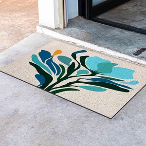 Romantic Flower in the Sea PVC Coil Door Mat, Floral Door Rug for Indoor, Anti-Skid Entrance Mat, Entrance Rug for Outdoor, Entryway rug