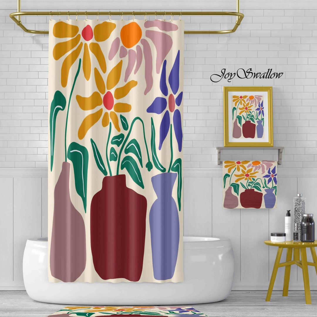 JoySwallow Yellow Buttercup Flowers and Vase Tufted Bathmat, Floral Bathroom Rug, Flower Area Rug, Floral Bedroom Rugs main image 0