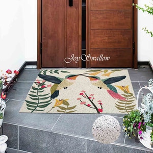 Personalized Door Mat, Hummingbird PVC Coil Mat, Bird Indoor Rug, Anti-Skid Entrance Mat, Elegant Entrance Rug for Outdoor, Entryway Doormat
