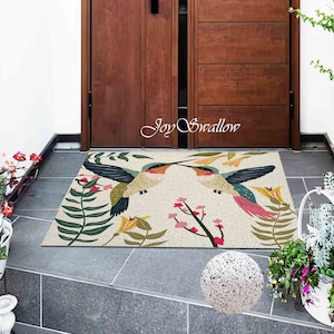 Personalized Door Mat, Hummingbird PVC Coil Mat, Bird Indoor Rug, Anti-Skid Entrance Mat, Elegant Entrance Rug for Outdoor, Entryway Doormat