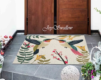 Personalized Door Mat, Hummingbird PVC Coil Mat, Bird Indoor Rug, Anti-Skid Entrance Mat, Elegant Entrance Rug for Outdoor, Entryway Doormat