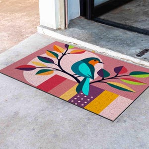 Personalized Bird & Sun Doormat: PVC Coil, Anti-Skid Entrance Rug
