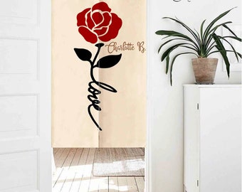 Personalized Doorway Curtain, Valentine Gift, Rose Curtain, Door Tapestry for Kitchen, Flower Bedroom Decor, Privacy Divider Curtain withRod