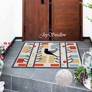 Bricks and Birds PVC Coil Door Mat, Door Rug Indoor, Anti-Skid Entrance Mat, Geometrical Entrance Rug Outdoor, Colorful Blocks Entryway rug