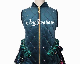Customizable Figure Skating Vest, Sleeveless Performance Training Top with Fleece Lining and Rhinestones for Ice Skating, Dance, Competition