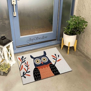 Personalized Door Mat, Cute Owl Doormat, PVC Coil Mat, Animal Indoor Rug, Anti-Skid Mat, Entrance Rug Outdoor, Entryway Rug