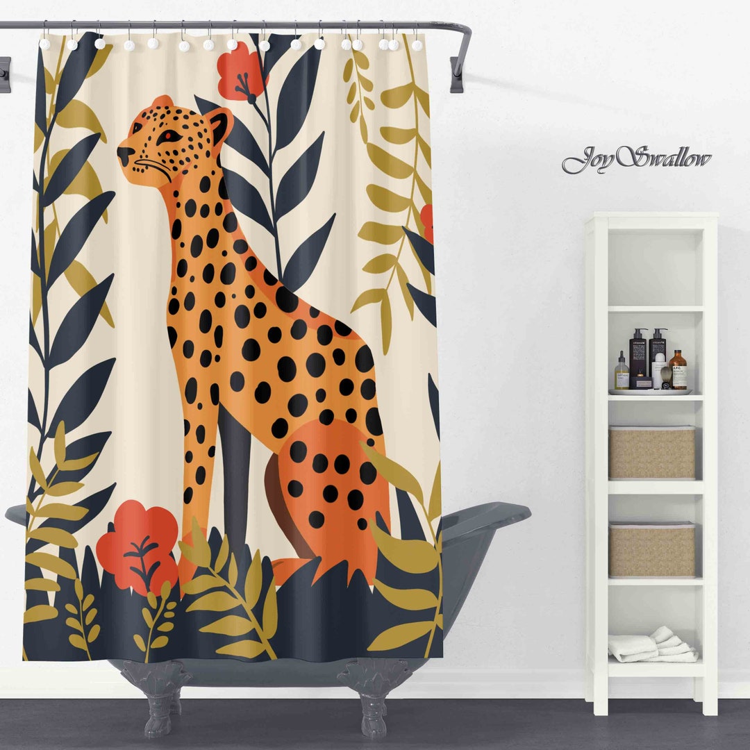 Jungle Leopard Shower Curtain, Cheetah Flowers Shower Curtain, Animal
