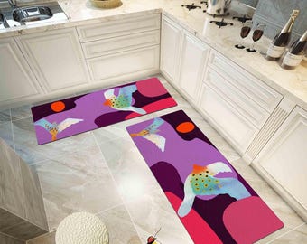 Abstract Bird Kitchen Runner: Non-Slip PVC Comfort Floor Mat