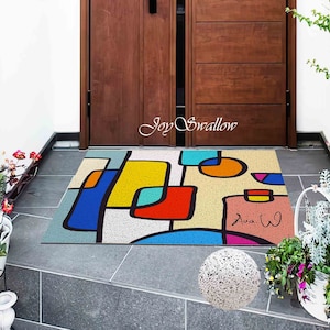 Personalized Entrance Mat, Abstract Colorful Geometrical Blocks PVC Coil Door Mat, Indoor Rug, Anti-Skid Mat, Rug for Outdoor, Entryway rug