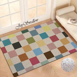 Personalized Door Mat, Color Mosaic Checkerboard Doormat, PVC Coil Mat, Geometric Indoor Rug, Anti-Skid Entrance Rug Outdoor, Entryway Rug