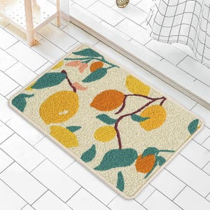 Lemon Tree Tufted Yarn Dye Bathmat, Lemon Bedroom Mat Runner Area Rug, Lemon Tree Rug, Floral Water Absorbent Non-Slip Carpet, Gift rug