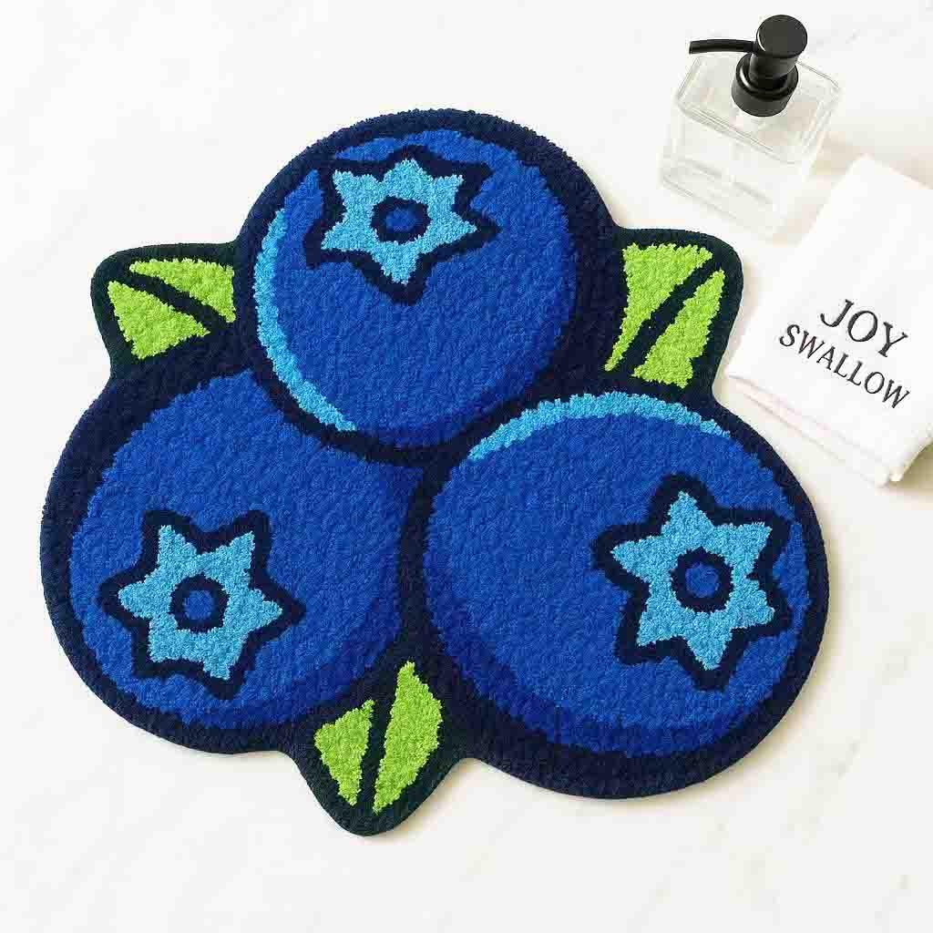 Blueberry Tufted Yarn Dye Bathmat Bedroom Mat Runner Area Rug, Personalized Soft Fluffy Rug, Water Absorbent Non-Slip Carpet, Gifts Rug