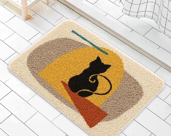 Tufted Cat Bathmat: Yarn Dye Abstract Rug, Non-Slip