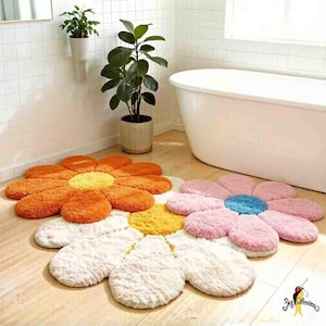 Funky Daisy getuftete Badematte, Y2K bunter flauschiger Garnfarbstoff Teppich