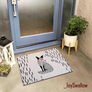 Cute Black Fox PVC Coil Door Mat, Cute Animal Door Rug for Indoor, Anti-Skid Entrance Mat, Entrance Rug for Outdoor, Entryway rug