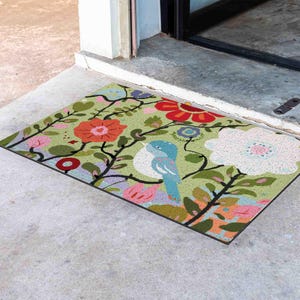 Flowers Garden and Birds PVC Coil Door Mat, Floral Door Rug for Indoor, Anti-Skid Entrance Mat, Entrance Rug for Outdoor, Entryway rug