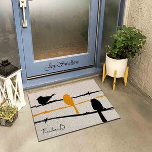 Personalized Door Mat, Three Little Birds PVC Coil Mat, Bird Indoor Rug, Anti-Skid Entrance Mat, Entrance Rug for Outdoor, Entryway Doormat