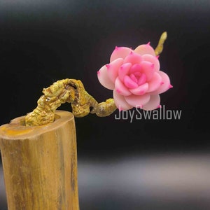 Handgefertigter Sukkulenten-Pflanzgefäß für weißen Tee aus Ton (Vase nicht im Lieferumfang enthalten), handgefertigter Sukkulente aus Ton, Weihnachtsgeschenk, handgefertigte rosa Blume für die Inneneinrichtung