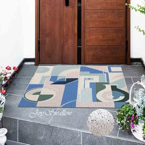 Personalized Doormat, Geometric Architectural Art Door Mat, PVC Coil Indoor Door, Anti-Skid Entrance Mat, Color Blocks Outdoor Entryway Rug