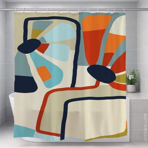 Abstrakter Gänseblümchen Duschvorhang & Badematte im Set: Geometrisches Polyester Badezimmer Dekor