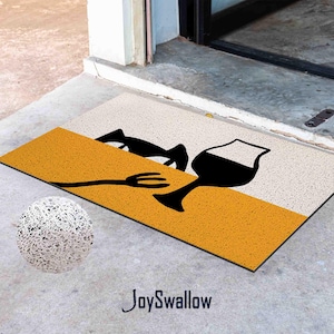 Personalized Doormat, Greedy Little Black Cat PVC Coil Mat, Indoor Rug, Anti-Skid Entrance Mat, Mountain Entrance Rug Outdoor, Entryway Mat