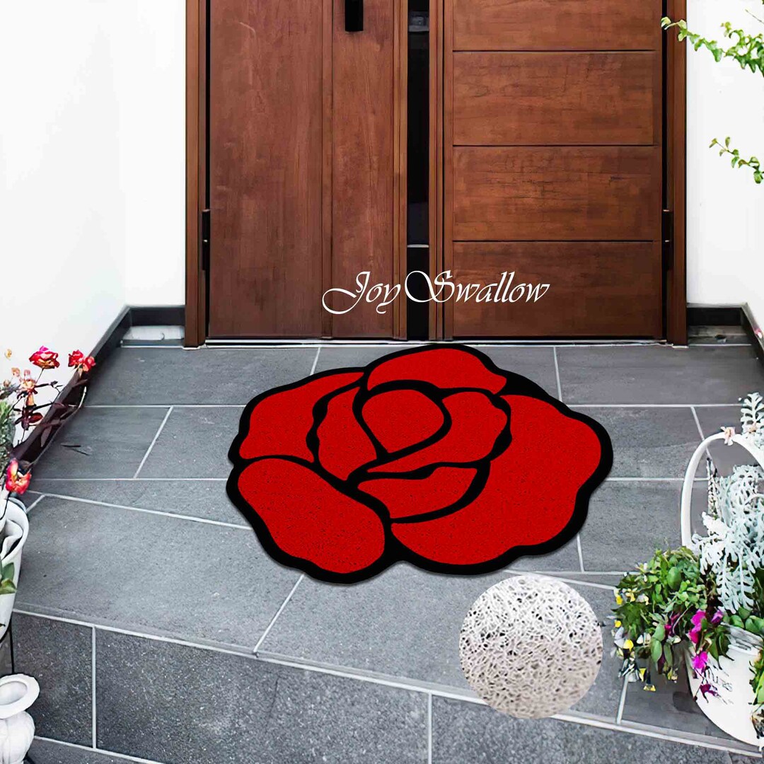 Romantic Red Rose PVC Coil Mat, Irregular Flower Indoor Rug, Anti-skid ...