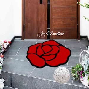 Romantic Red Rose PVC Coil Mat, Irregular Flower Indoor Rug, Anti-Skid Entrance Mat, Flower Entrance Rug Outdoor, Valentine Entryway Doormat
