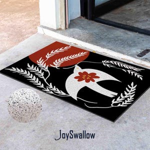 Personalized Door Mat, Swallow Black Doormat, PVC Coil Mat, Bird Indoor Rug, Anti-Skid Entrance Mat, Entrance Rug Outdoor, Entryway Doormat