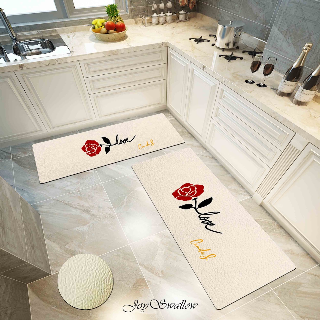 Personalized Kitchen Rug, Valentine Red Rose PVC Runner, Rose Mat ...