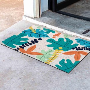 Personalized Door Mat, Tropical Rainforest Colorful Leaf Doormat, PVC Coil Mat, Indoor Rug, Anti-Skid Mat, Floral Entrance Rug, Entryway Rug