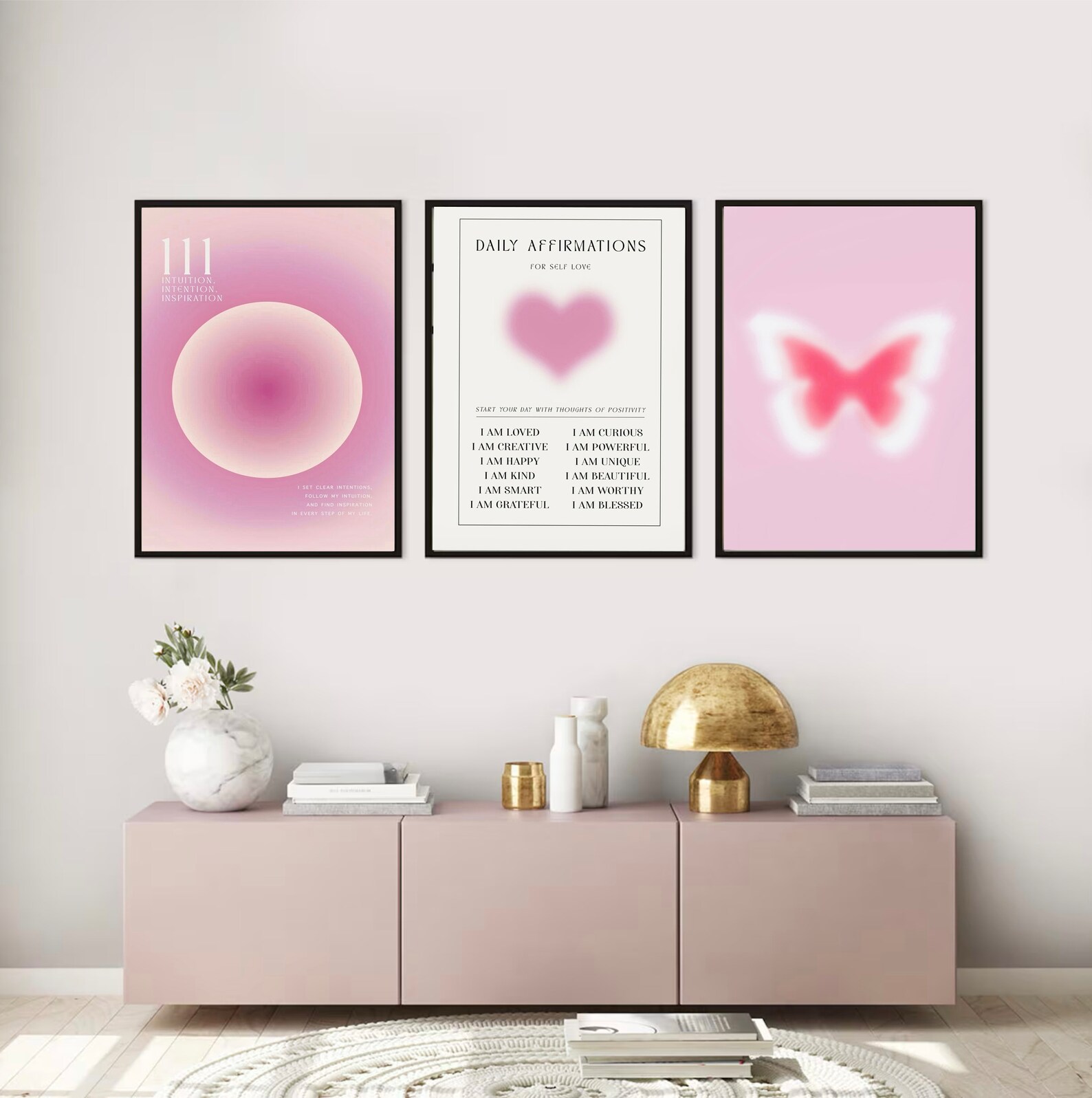 Pink Aura Poster Set, Set of 3 Affirmation Poster, Trust Graident ...