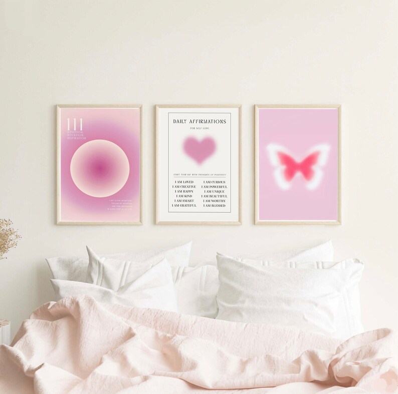 Pink Aura Poster Set, Set of 3 Affirmation Poster, Trust Graident ...