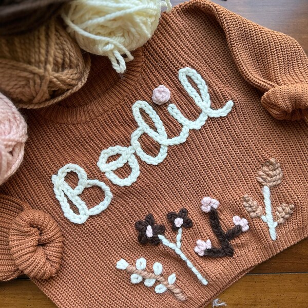 Personalized Hand Embroidered Name Sweater | Baby & Toddler | Knitted Sweater | Personalized Embroidery