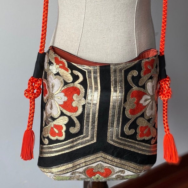 Japanese Kimono Shoulder Bag / Silk, Obi, Obijime, Handmade, Bag, Vintage Kimono, Gift