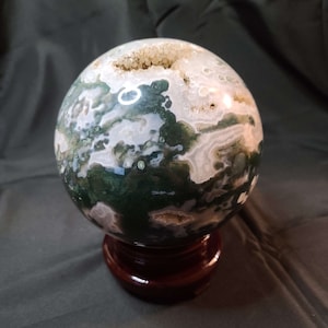 Moss Agate Sphere, 165mm, Large, Druzy