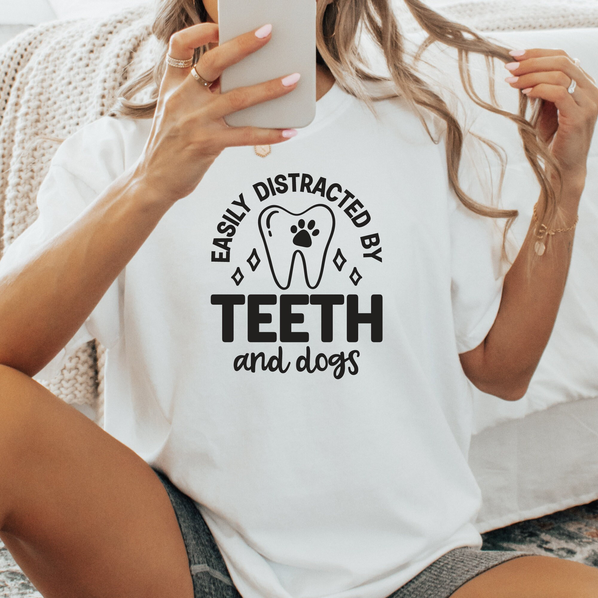Easily Distracted By Teeth And Dogs Dentist T Shirt Easily Distracted By Teeth And Dogs Dentist T Shirt