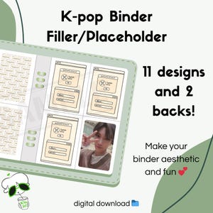 K-pop Photocard Binder Fillers Placeholder - 11 Designs Doodle Style + 2 Back Prints - Digital Download