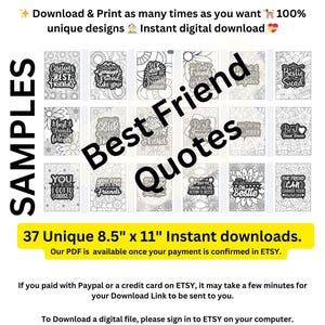 37 Páginas para colorir com citações de melhores amigos para imprimir | Folhas de atividades positivas para crianças e adultos | Artesanato para download instantâneo para mães e professores