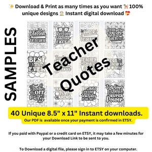 40 Páginas para colorir com citações de professores para imprimir | Folhas de atividades positivas para artesãos, professores e crianças | Artesanato para download instantâneo