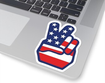 American Flag USA Peace Sign Finger Hand Sticker – Vinyl Decal (warlordOne C7016)