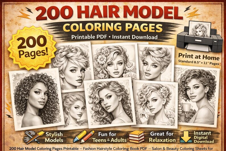 Coloring Pages PDF, Hair Models Coloring Book, Hair Salon Activity ...
