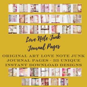 NOTAS DE AMOR Paquete de efímeras de arte original, páginas de diario basura de notas de amor, 33 páginas únicas en total, descarga digital instantánea