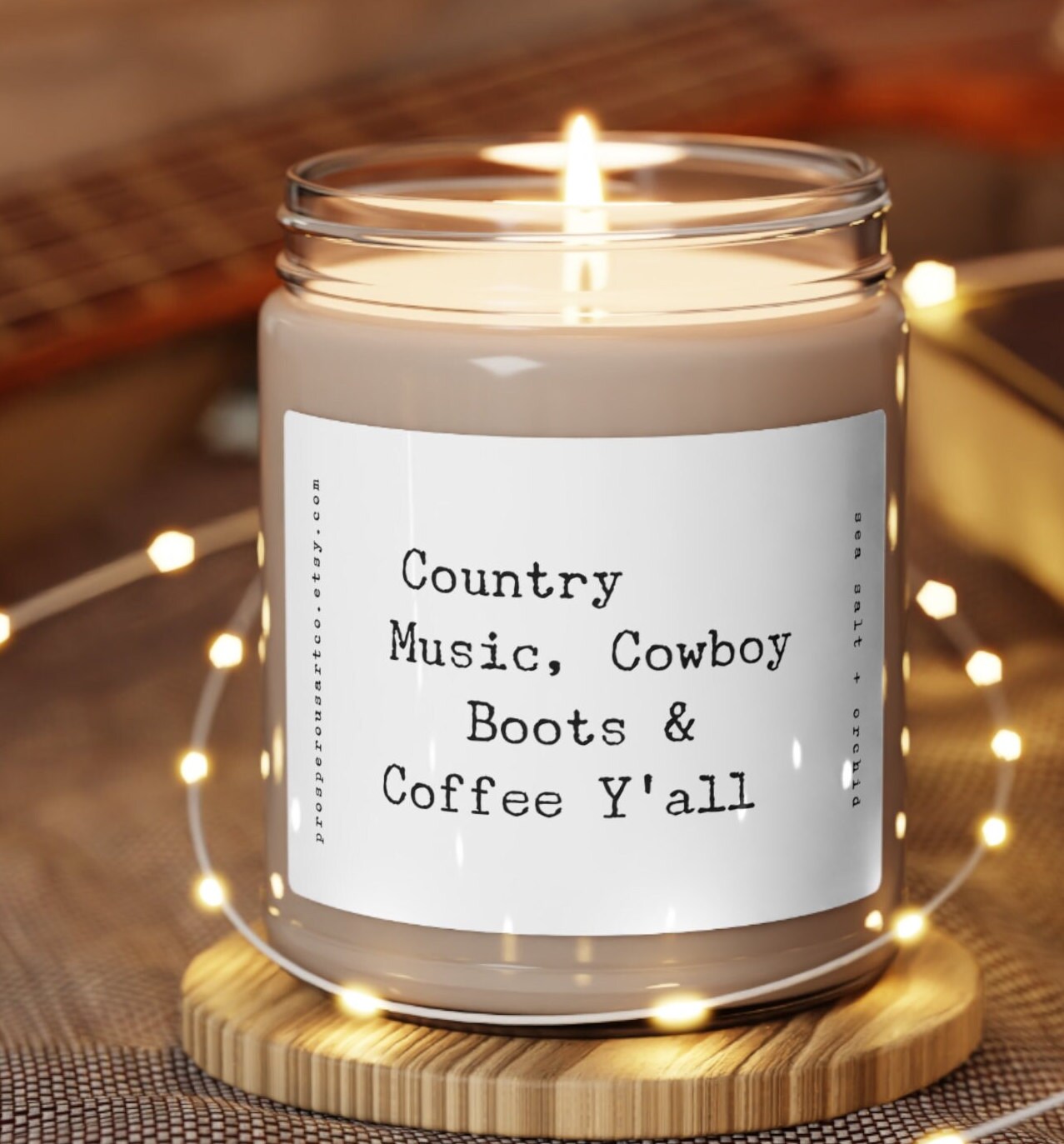 Country Music Cowboy Boots & Coffee Y'all Candle, Inspirational 9oz Soy Wax Scented Candle, 5 Scents Available