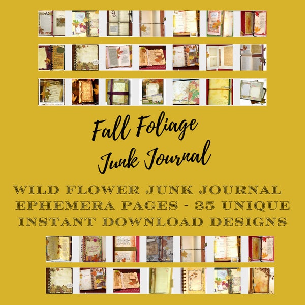 Fall Foliage Original Art Ephemera Bundle, Junk Journal Pages, 30 Unique Pages Total, Instant Digital Download